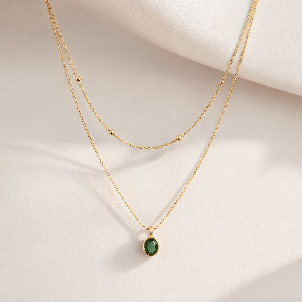 Collier Double Pendentif Vert